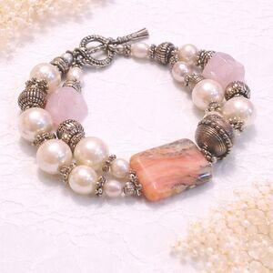 Faux and Freshwater Pearl and Natural Stone Bracelet